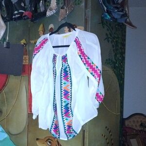 Roberta Roller Rabbit White Top with Colorful Accents